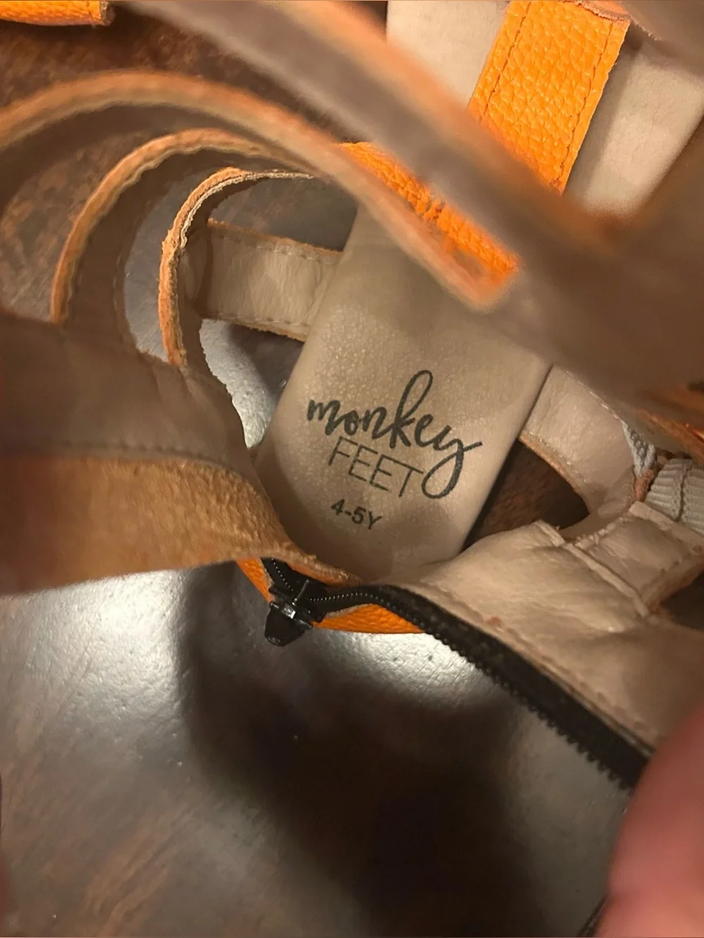 Junior girl monkey feet orange gladiator sandals size 4-5Y